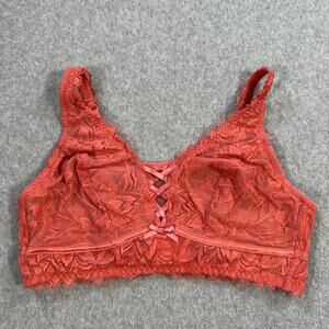 Adore Me Alessa Unlined Bralette Women's 0X Coral Orange Lace Bow